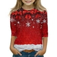 thumbnail image 1 of Girls Long Sleeve Christmas Top Festive Snowflake Print Pullover Crewneck Casual Holiday Shirt for Kids Winter Outfit, 1 of 4