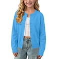 thumbnail image 1 of Girls Long Sleeve Crew Neck Button-Front Knit Cardigan Sweater School Uniform Cardigan For Kids Girl Teens, Sky Blue Size 10-11 Years, 1 of 8