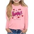thumbnail image 1 of Girls Long Sleeve Crew Neck T-Shirt - Blue Valentine's Day Love Heart Graphic Tee for Girls 3-13Y, Soft Polyester Spandex Machine Washable,Size 4-5 T, 1 of 4