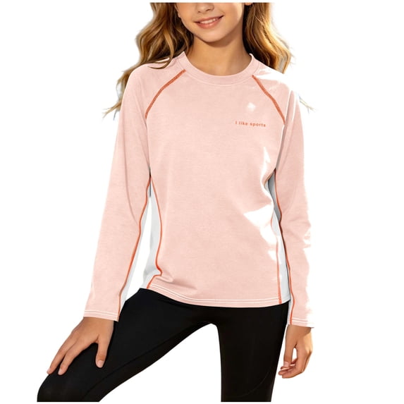 Girls Long Sleeve Crew Neck T-Shirt Moisture Wicking Quick Dry Youth Athletic Top Pink,Size 4-5 T