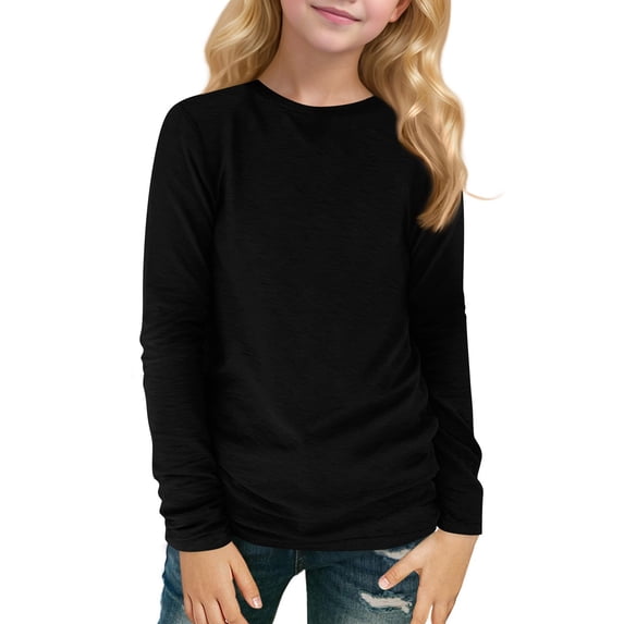 Girls Long Sleeve Crew Neck T-Shirt Soft Cotton Jersey Classic Fit Plain Pullover Top for Everyday Wear School Layering
