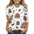 thumbnail image 1 of Girls Long Sleeve Crewneck Shirt with Candy Cane Bow and Heart Print Casual Pullover Top for Children Kids, 1 of 4