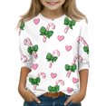 thumbnail image 1 of Girls Long Sleeve Crewneck Shirt with Candy Cane Bow and Heart Print Casual Pullover Top for Children Kids, 1 of 4