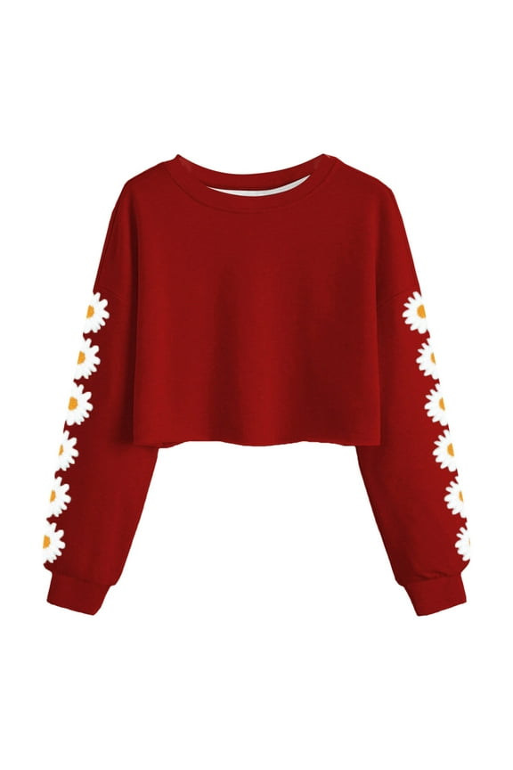 Girls Long Sleeve Crop Top Girls Long Sleeve Shirt Kids Crop Tops Girls Long Sleeve Tee Shirts Cute Daisy Pinted Fashion Sweatshirt Pullover Top 12-13 Years