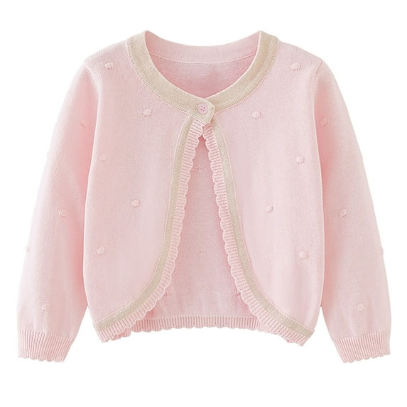 Girls Long Sleeve Cute Bolero Cardigan Toddlers 18M-6T Button Closure Knitted Shrug Soft Cropped Sweaters Tops (18 Months, Pink)