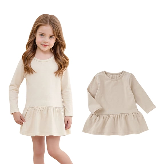Girls Long Sleeve Dress Summer Kids Toddler A Line Solid Color T-Shirt Dress for School Casual Girl Clothes 3-6 Months
