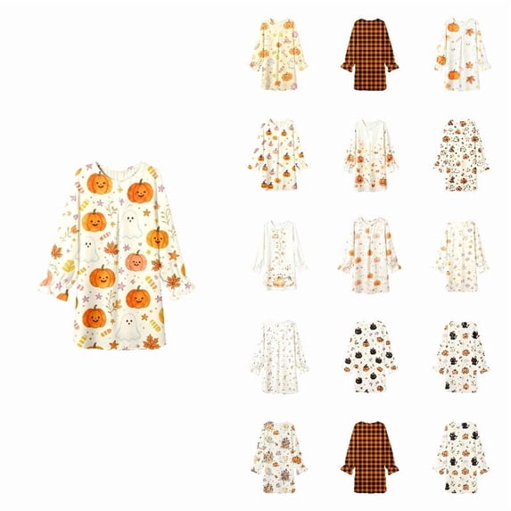 Girls Long Sleeve Dresses Kids Casual T-Shirt Dresses, Crewneck, Fall Dresses Back to School Outfits Midi Casual Sundress Halloween 11-12 Years