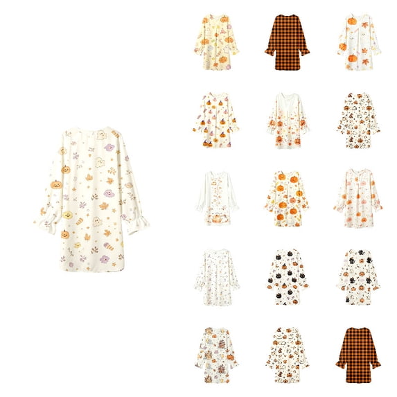 Girls Long Sleeve Dresses Kids Casual T-Shirt Dresses, Crewneck, Fall Dresses Back to School Outfits Midi Casual Sundress Halloween 4-6 Years