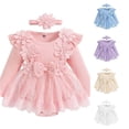 thumbnail image 1 of Girls Long Sleeve Floral Romper Lace Bodysuits Dress Headbands Set, 1 of 7