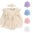 thumbnail image 1 of Girls Long Sleeve Floral Romper Lace Bodysuits Dress Headbands Set, 1 of 7