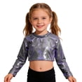 thumbnail image 1 of Girls Long Sleeve Glitter Sleeve Cropped Casual Top For Teen Youth Fashion Stylish Comfortable Wear Tween Kids Summer Soft Comfy Cute Teen Basic Tees, 1 of 4