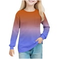 thumbnail image 1 of Girls Long Sleeve Gradient Color Shirts Crew Neck Winter Fall Teen Tops Vintage Clothes Kids Clothes with Pocket, 1 of 7