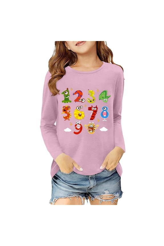 Girls Long Sleeve Graphic Tee Shirt Casual Printed Kids Fashion Apparel Clothes