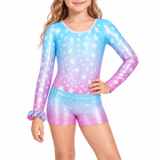 Girls Long Sleeve Gymnastics Leotard Cross Back Glitter Ballet Leotards for Kids 3-12Y
