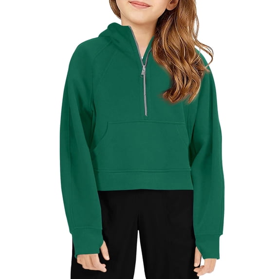 Girls Long Sleeve Half Zip Hoodie Sweatshirt with Kangaroo Pocket Soft Pullover Lightweight Top for Kids Teenagers