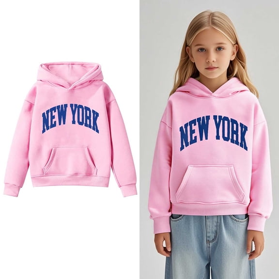 Girls Long Sleeve Hooded Pullover Sweatshirt with Unique Letter Print Casual Comfortable Daily Wear Fall Winter Outerwear