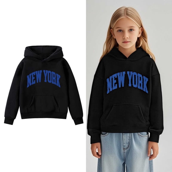 Girls Long Sleeve Hooded Pullover Sweatshirt with Unique Letter Print Casual Comfortable Daily Wear Fall Winter Outerwear
