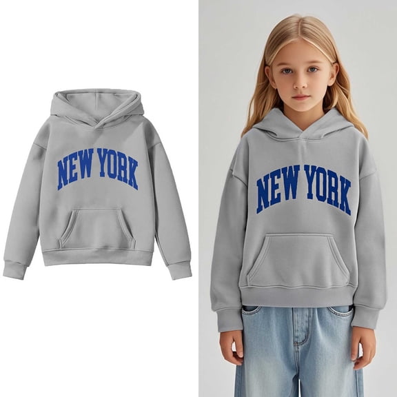 Girls Long Sleeve Hooded Pullover Sweatshirt with Unique Letter Print Casual Comfortable Daily Wear Fall Winter Outerwear
