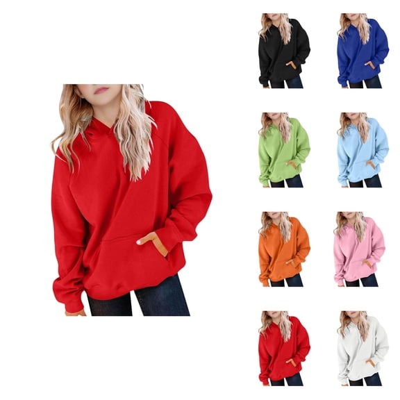 Girls Long Sleeve Hooded Raglan Sweatshirt, Soft Cozy Winter Warm Oversized Pullover Top for Teen Girls Kids Boys 2-15 Years