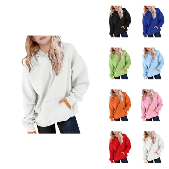 Girls Long Sleeve Hooded Raglan Sweatshirt, Soft Cozy Winter Warm Oversized Pullover Top for Teen Girls Kids Boys 2-15 Years
