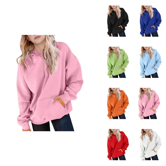 Girls Long Sleeve Hooded Raglan Sweatshirt, Soft Cozy Winter Warm Oversized Pullover Top for Teen Girls Kids Boys 2-15 Years