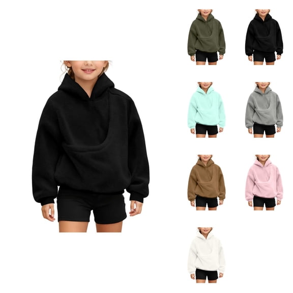 Girls' Long Sleeve Hooded Sweatshirt with Puppies & Cats Print, Shoulder Straps, and Front Pockets