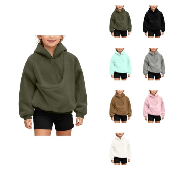 Girls' Long Sleeve Hooded Sweatshirt with Puppies & Cats Print, Shoulder Straps, and Front Pockets