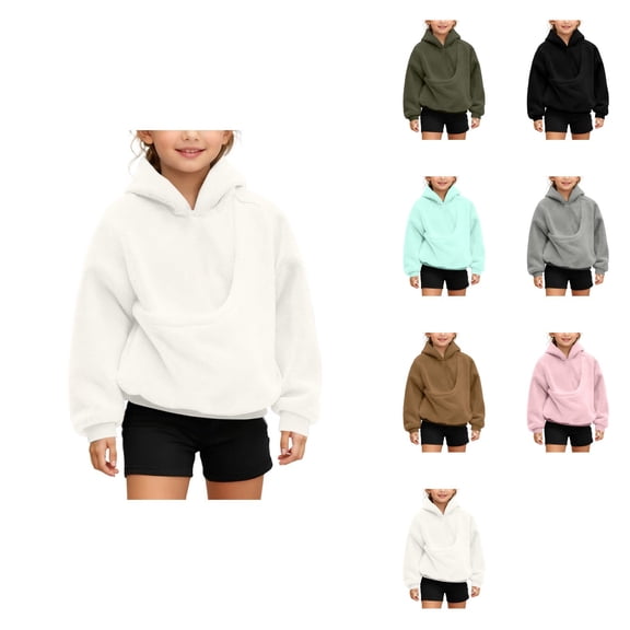 Girls' Long Sleeve Hooded Sweatshirt with Puppies & Cats Print, Shoulder Straps, and Front Pockets