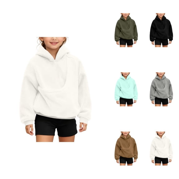 Girls' Long Sleeve Hooded Sweatshirt with Puppy Cat Print, Adorable Shoulder Straps & Kangaroo Pocket, Animal-Themed Pullover Top