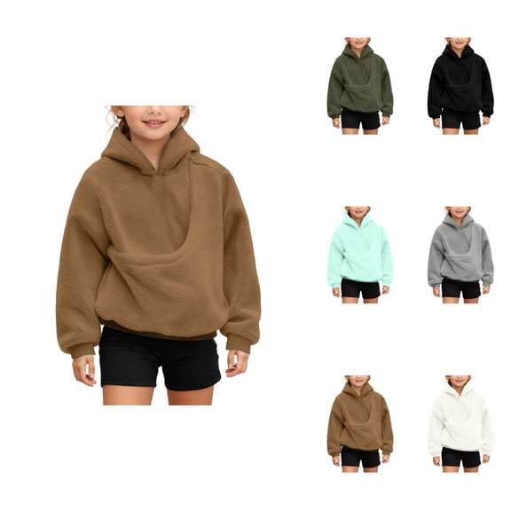 Girls' Long Sleeve Hooded Sweatshirt with Puppy Cat Print, Adorable Shoulder Straps & Kangaroo Pocket, Animal-Themed Pullover Top