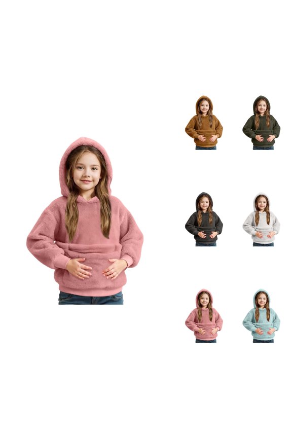 Girls' Long Sleeve Hooded Sweatshirt with Shoulder Straps and Pockets, Adorable Puppy Cat Design, Kangaroo Pocket Pet Carrier Animal Holder Pullover