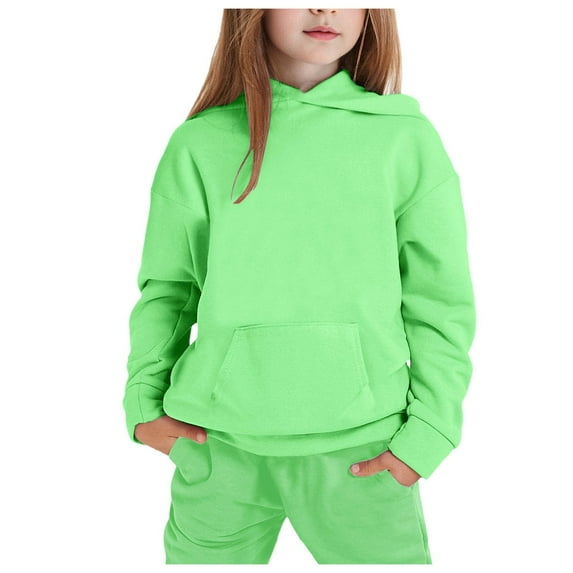 Girls Long Sleeve Hoodie Pullover and Pants Set Warm Solid Color Sweat Suit Outfit for Toddler Kids