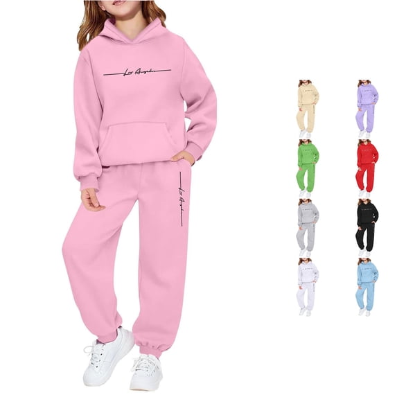 Girls Long Sleeve Hoodie Sweatshirt Letter Print Casual Wear Outdoor Activities Outfit Set Girls Casual Outfit Sets