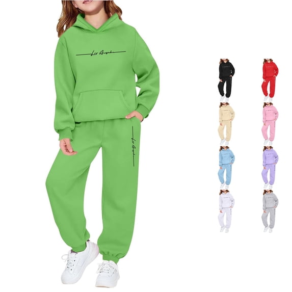 Girls Long Sleeve Hoodie Sweatshirt Letter Print Casual Wear Outdoor Activities Outfit Set Girls Casual Outfit Sets