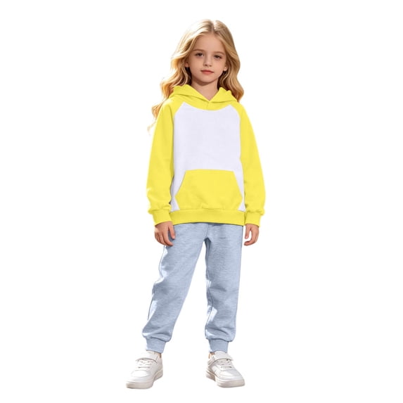 Girls Long Sleeve Hoodie Sweatshirt Pants Two Piece Color Casual Outfit For Toddler Kids