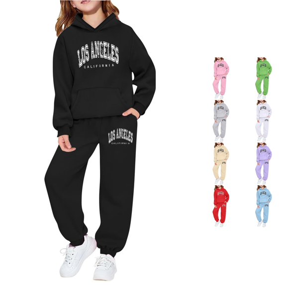 Girls Long Sleeve Hoodie Sweatshirt With Letter Print Casual Wear Outdoor Activities Winter Girls Casual Outfit Sets