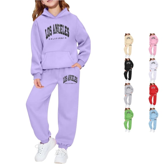Girls Long Sleeve Hoodie Sweatshirt With Letter Print Casual Wear Outdoor Activities Winter Girls Casual Outfit Sets