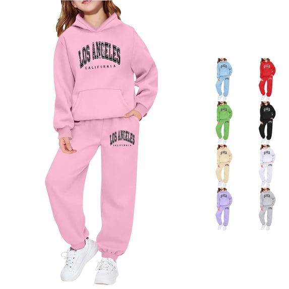 Girls Long Sleeve Hoodie Sweatshirt With Letter Print Casual Wear Outdoor Activities Winter Girls Casual Outfit Sets