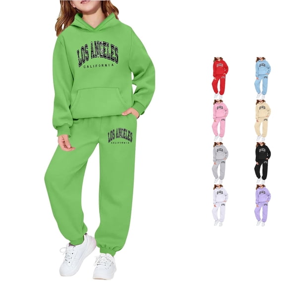 Girls Long Sleeve Hoodie Sweatshirt With Letter Print Casual Wear Outdoor Activities Winter Girls Casual Outfit Sets