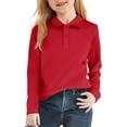 thumbnail image 1 of Girls Long Sleeve Interlock Polo, School Uniform 6T-10Y, Feminine Fit, Moisture-Resistant​ Red 8-9Y, 1 of 3