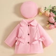thumbnail image 1 of Girls Long Sleeve Jacket With Hat 2pc Outfits Set Button Front Ribbed Flannel Cardigan Suit Pink 1-2 Years, 1 of 7