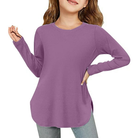 Girls Long Sleeve Knit Shirts Side Slit Round Neck Long Sleeve Pullover Sweater Slim Fit Lightweight Tops,Size:6-7 Years