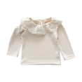 thumbnail image 1 of Girls Long Sleeve Lace Ruffle Collar Top 6 Months-7 Years, Soft Ribbed Crew Neck Undershirt Casual Spring Fall Base Layer Shirt for Toddler Kids Beige, 1 of 9