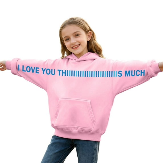 Girls Long Sleeve Letter Print Hooded Sweatshirt Casual Pullover Hoodie With Drawstring Soft For Daily Wear And Outdoor Activities Youth Fashion Apparel