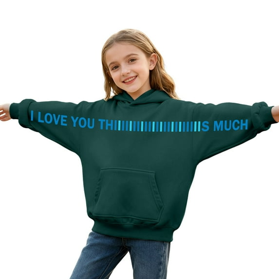 Girls Long Sleeve Letter Print Hooded Sweatshirt Casual Pullover Hoodie With Drawstring Soft For Daily Wear And Outdoor Activities Youth Fashion Apparel