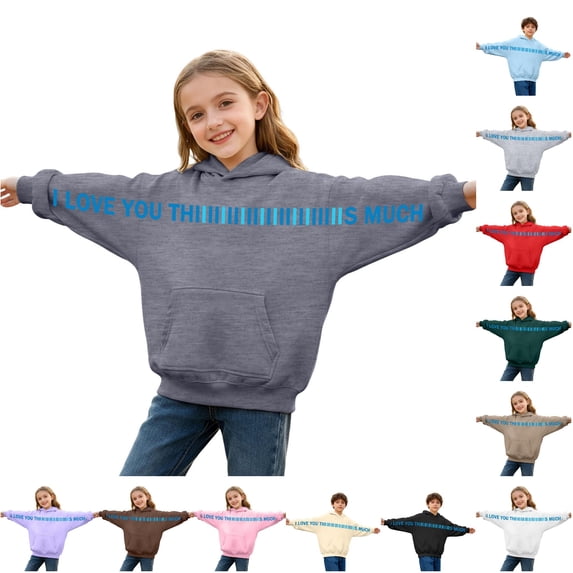 Girls Long Sleeve Letter Print Hooded Sweatshirt Casual Pullover Hoodie with Soft for Daily Wear and Outdoor Activities Youth Fashion Apparel Hoodie for Girls 6-7 Y