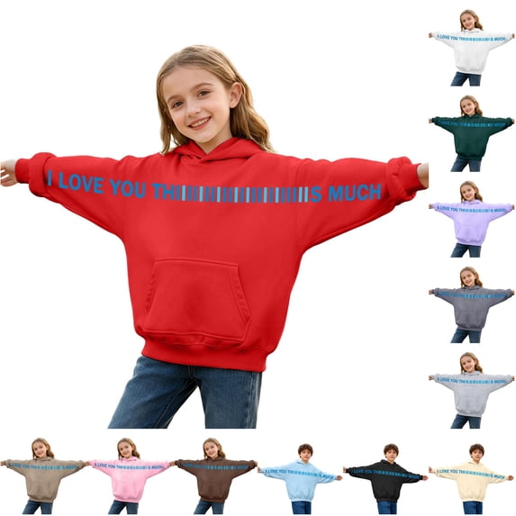 Girls Long Sleeve Letter Print Hooded Sweatshirt Casual Pullover Hoodie with Soft for Daily Wear and Outdoor Activities Youth Fashion Apparel Hoodie for Girls 7-8 Y