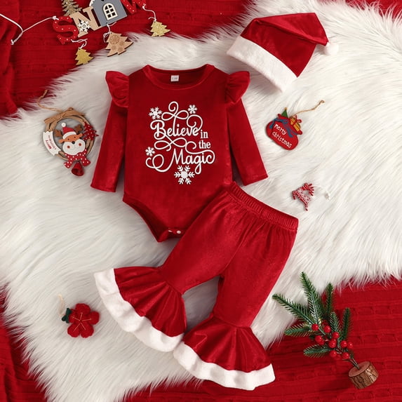 Girls Long Sleeve Letter Romper Bodysuit Bottoms Pants Hat Outfits Headband Set 3-6 Months