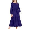 thumbnail image 1 of Girls Long Sleeve Maxi Dress Crew Neck Loose Casual Flowy Tiered Dresses Casual Holiday Long Dresses with Pockets for 4-15 Years, 1 of 6