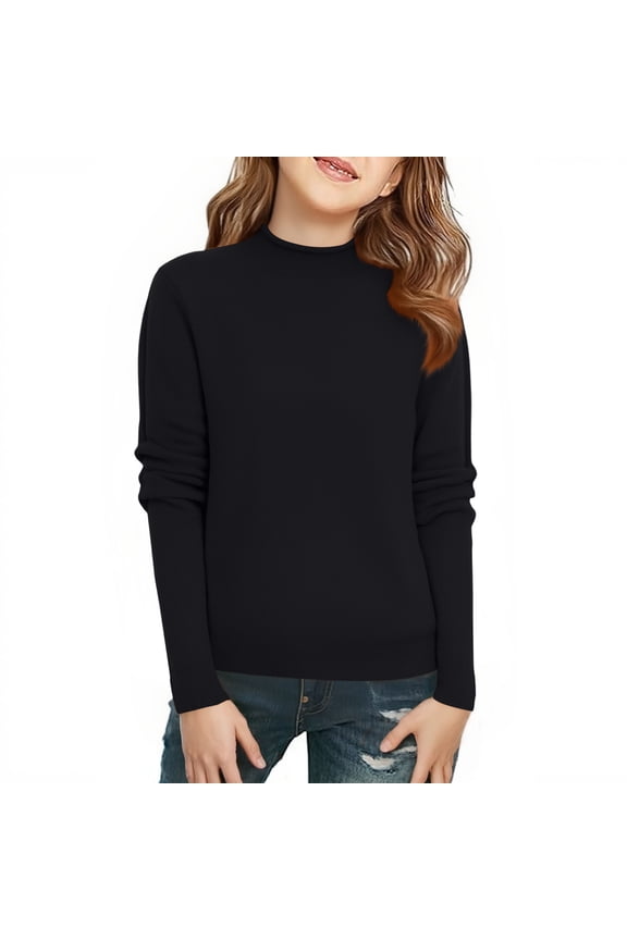 Girls Long Sleeve Mock Neck Pullover Sweater Soft Knit Casual Lightweight Comfortable Top for Everyday Wear